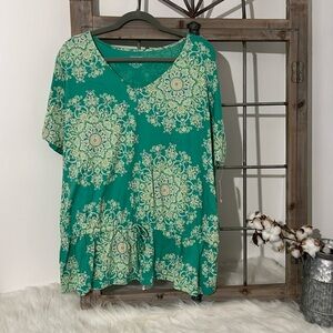 Sonoma Teal Green Medallion Print V-Neck Blouse